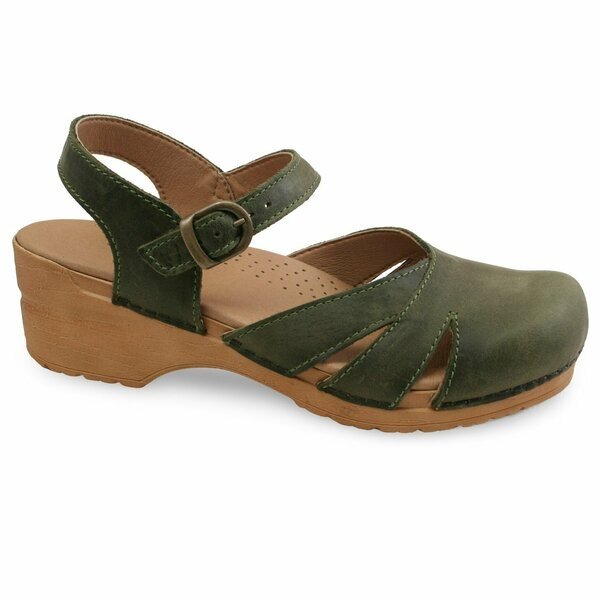 MARGRETHE Women's Leather Sandal in Khaki, Size 10.5-11, PR, Sanita, Mfr#: 472283-043-42